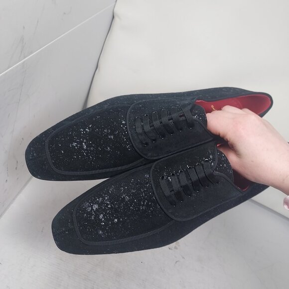 Christian Louboutin MENS Suede Black Sparkle Lafitte Lace Up Shoe main image 7